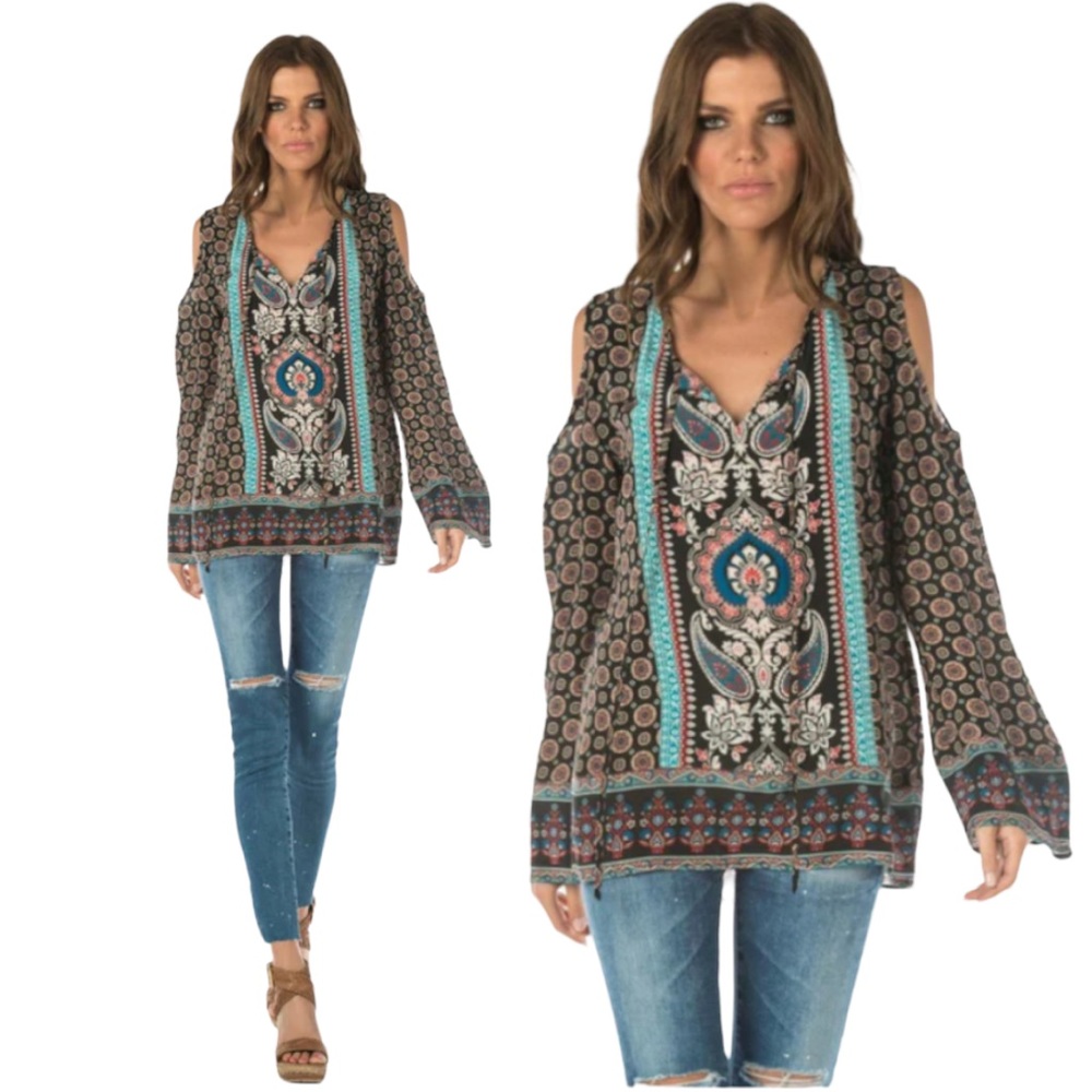 Tolani Cold Shoulder 100% Silk Top Sz M